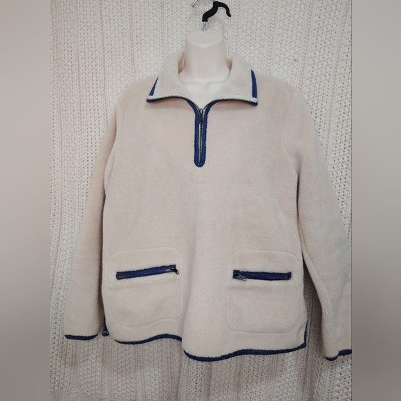 Madewell women's Sherpa denim trim half zip NWOT - Picture 1 of 6